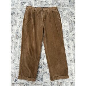 Brooks Brothers Elliot Pant Mens 38x30 Corduroy Pleated Cuffed Thick Baggy Brown